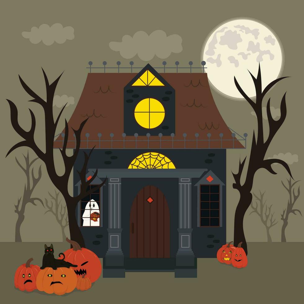 halloween kaart met onheil huis vector