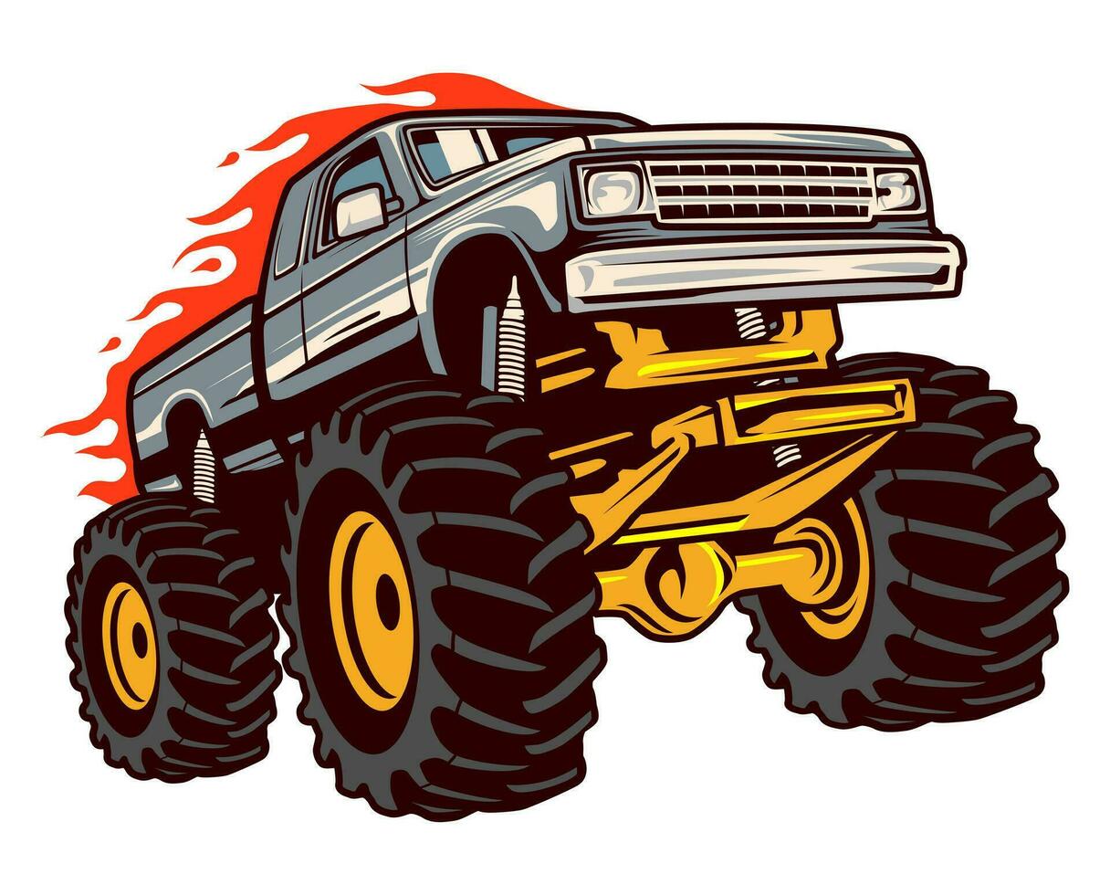 monster truck vector logo ontwerp inspiratie, ontwerpelement voor logo, poster, kaart, banner, embleem, t-shirt. vector illustratie