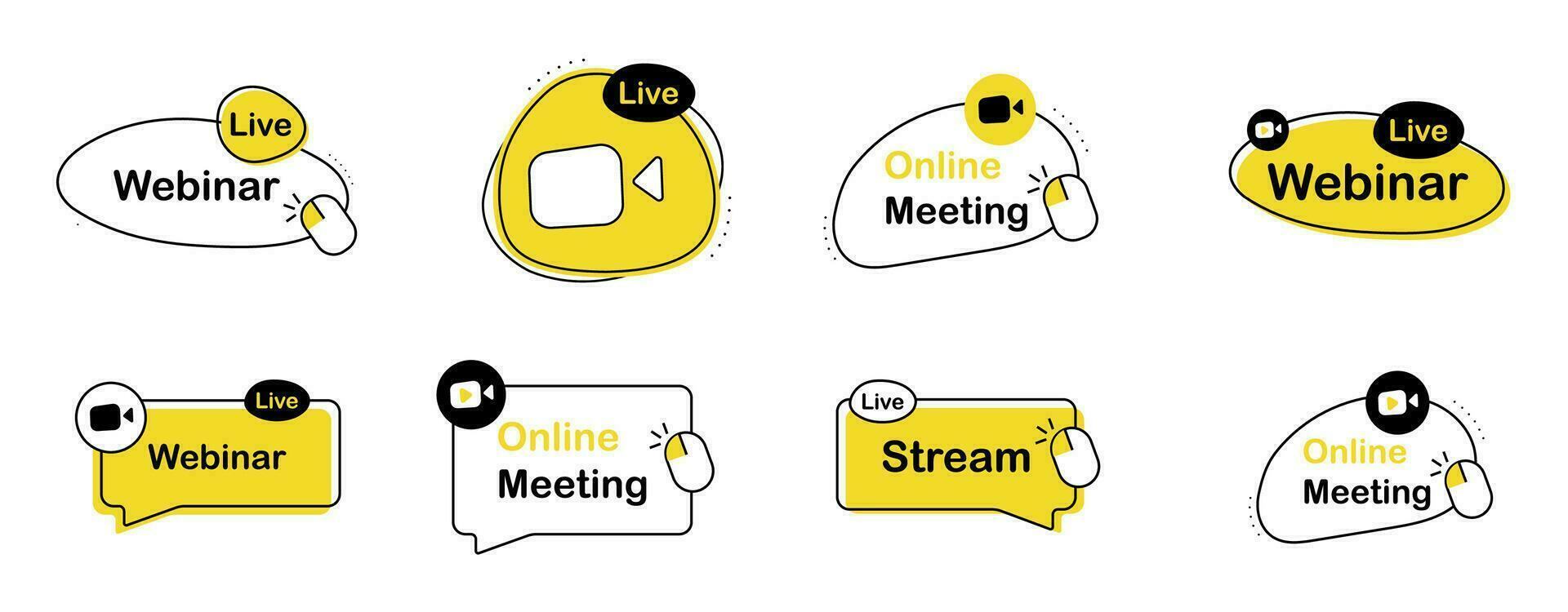 een reeks van koel stickers over video rally. online dialogen met de team. stroom en uitzending vector