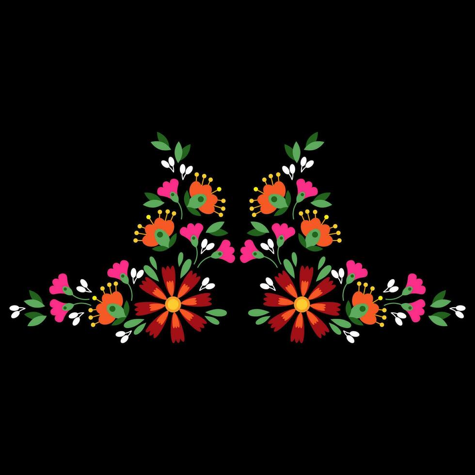 Mexicaans bloemen borduurwerk ornament Aan zwart achtergrond vector