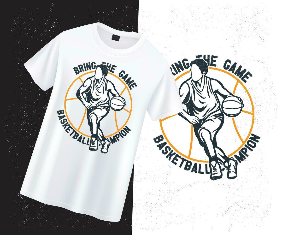 brengen de spel, basketbal kampioen. basketbal t-shirt ontwerp vector