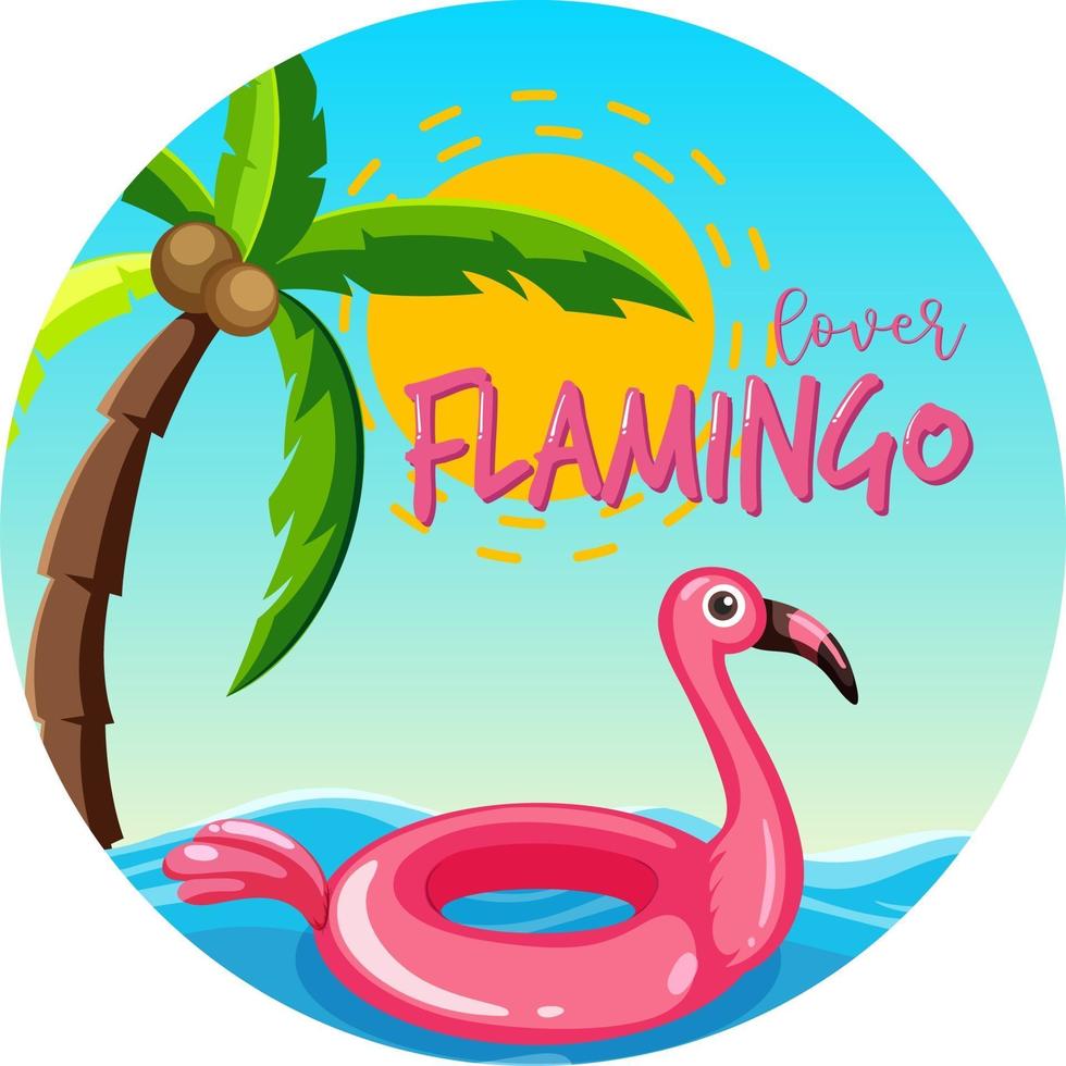 cirkelvorm banner met flamingo zwemmende ring drijvend op de zee geïsoleerd vector