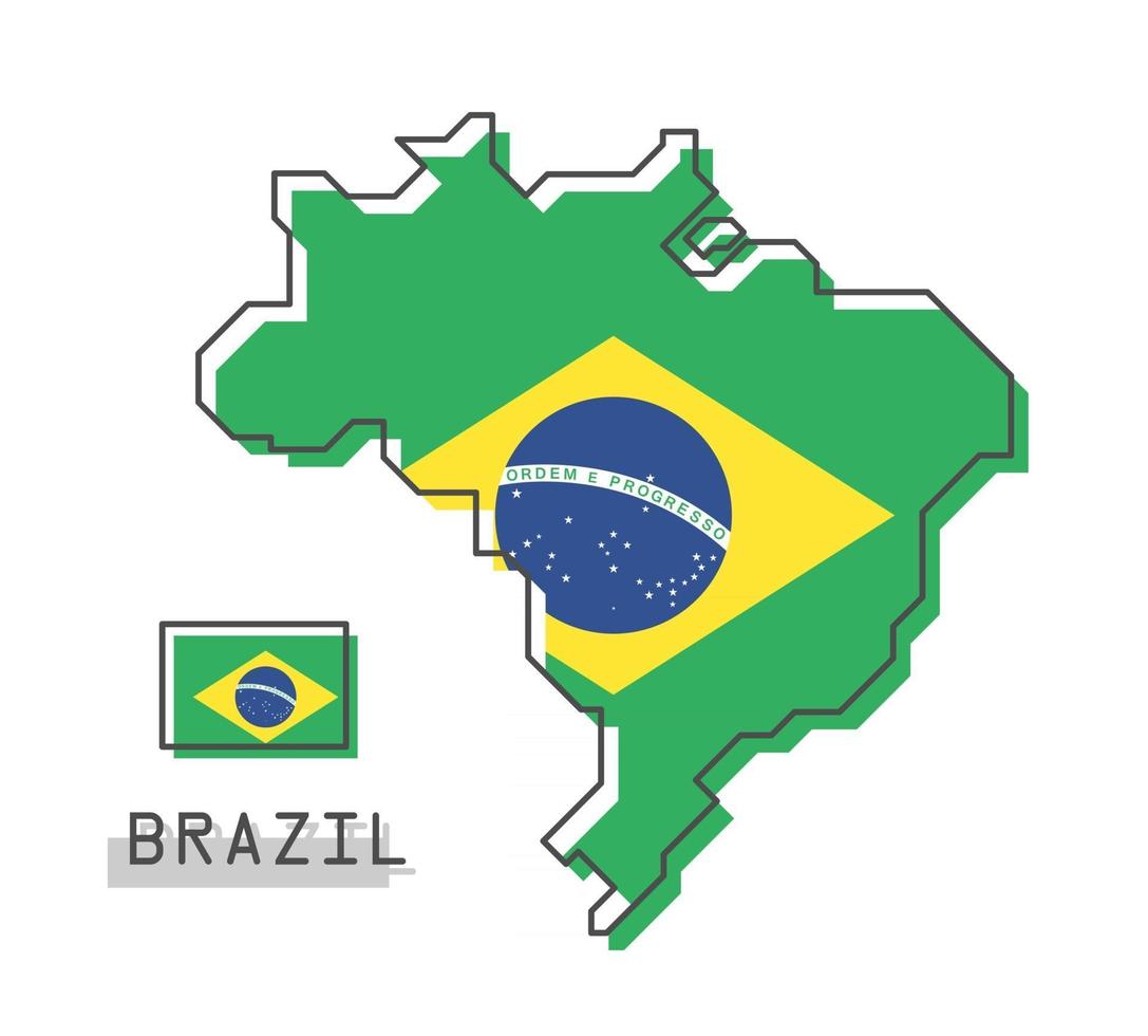 brazilië kaart en vlag. modern eenvoudig lijnbeeldverhaalontwerp. vector. vector