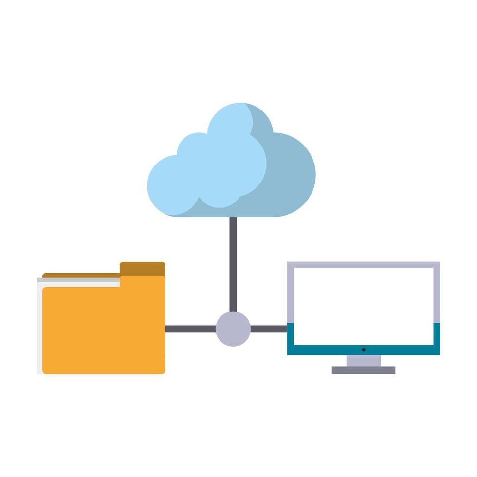 computer met documentenmap vector