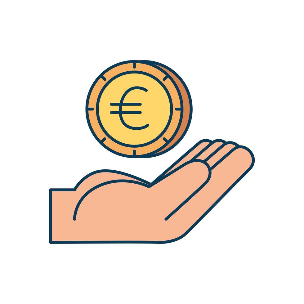 hand met munt geld euro geïsoleerd pictogram vector