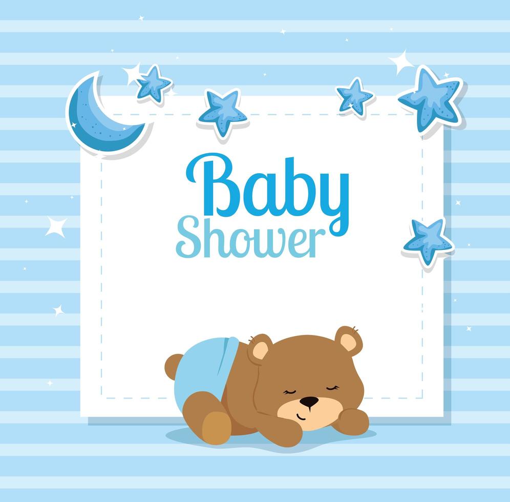babyshowerkaart met schattige beer en decoratie vector