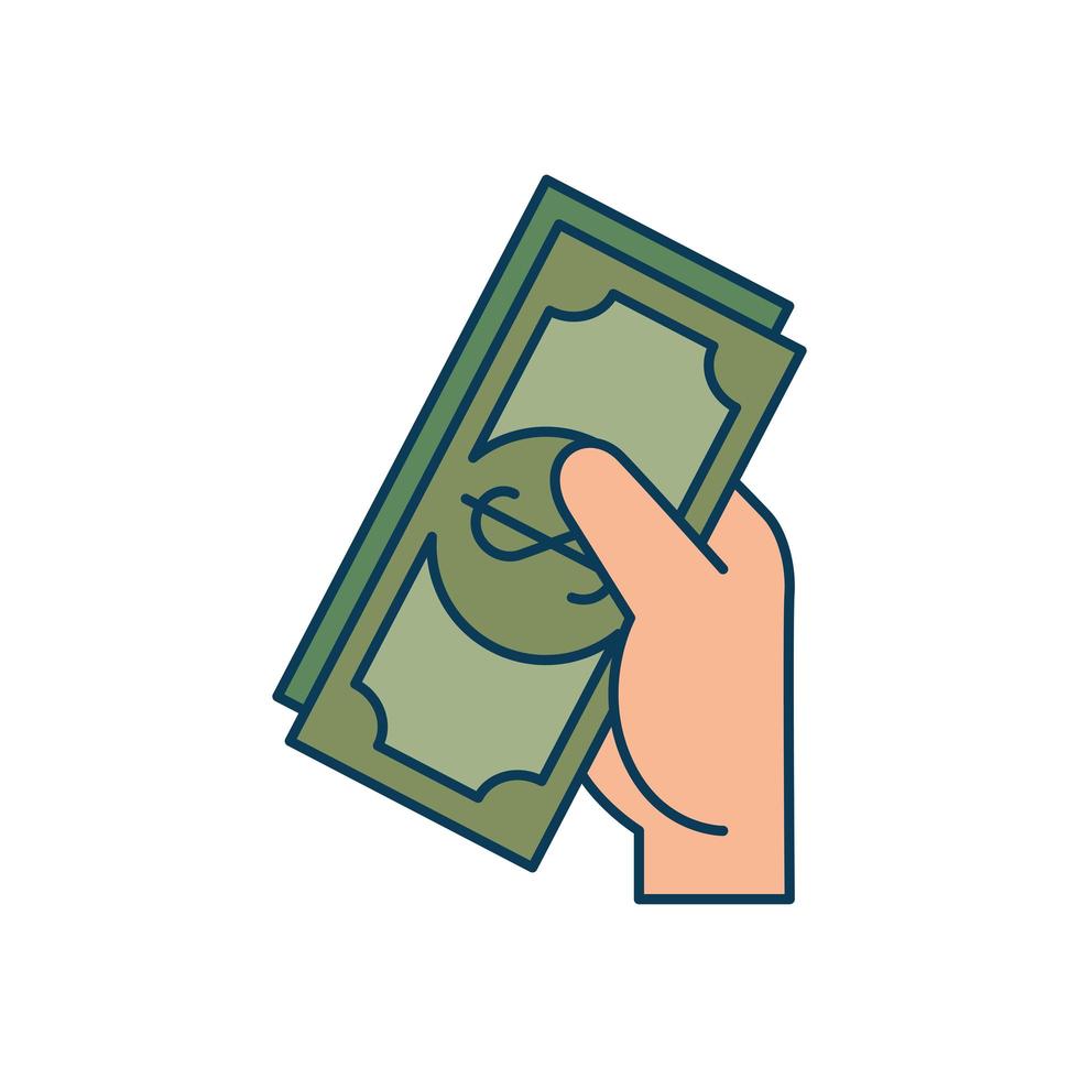 hand met rekeningen dollar geïsoleerde icon vector