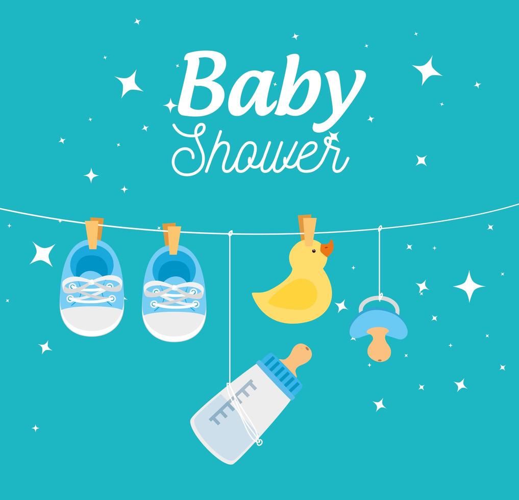 babyshowerkaart met hangende decoratie vector