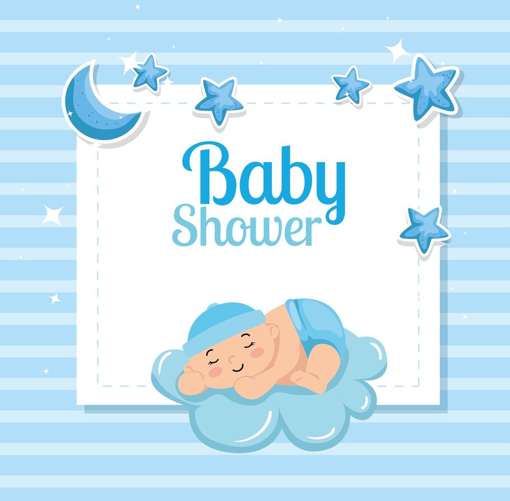 babyshowerkaart met schattige kleine jongen en decoratie vector