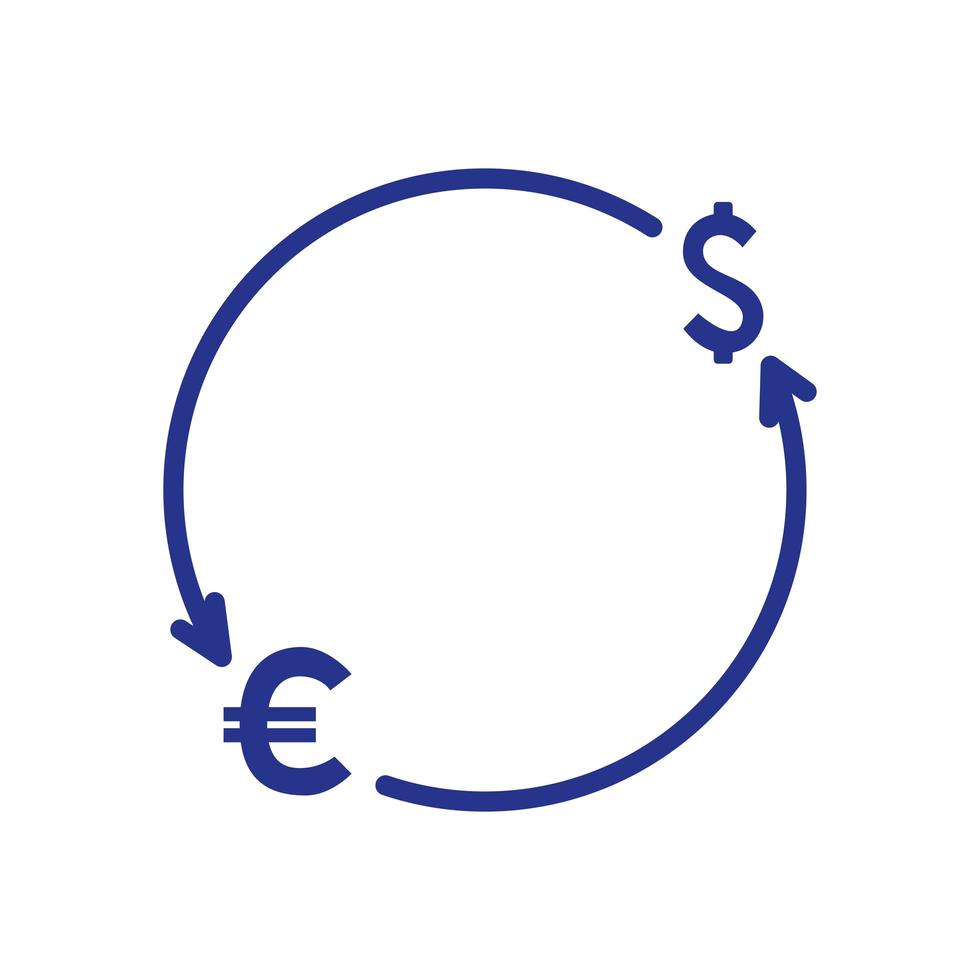 symbolen dollar en euro met pijlen in vorm cirkel vector