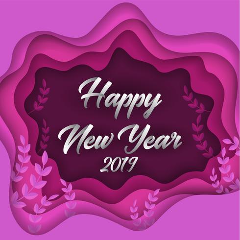 Gelukkig nieuw jaar 2019 kleurrijke papier gesneden wenskaart achtergrond vector