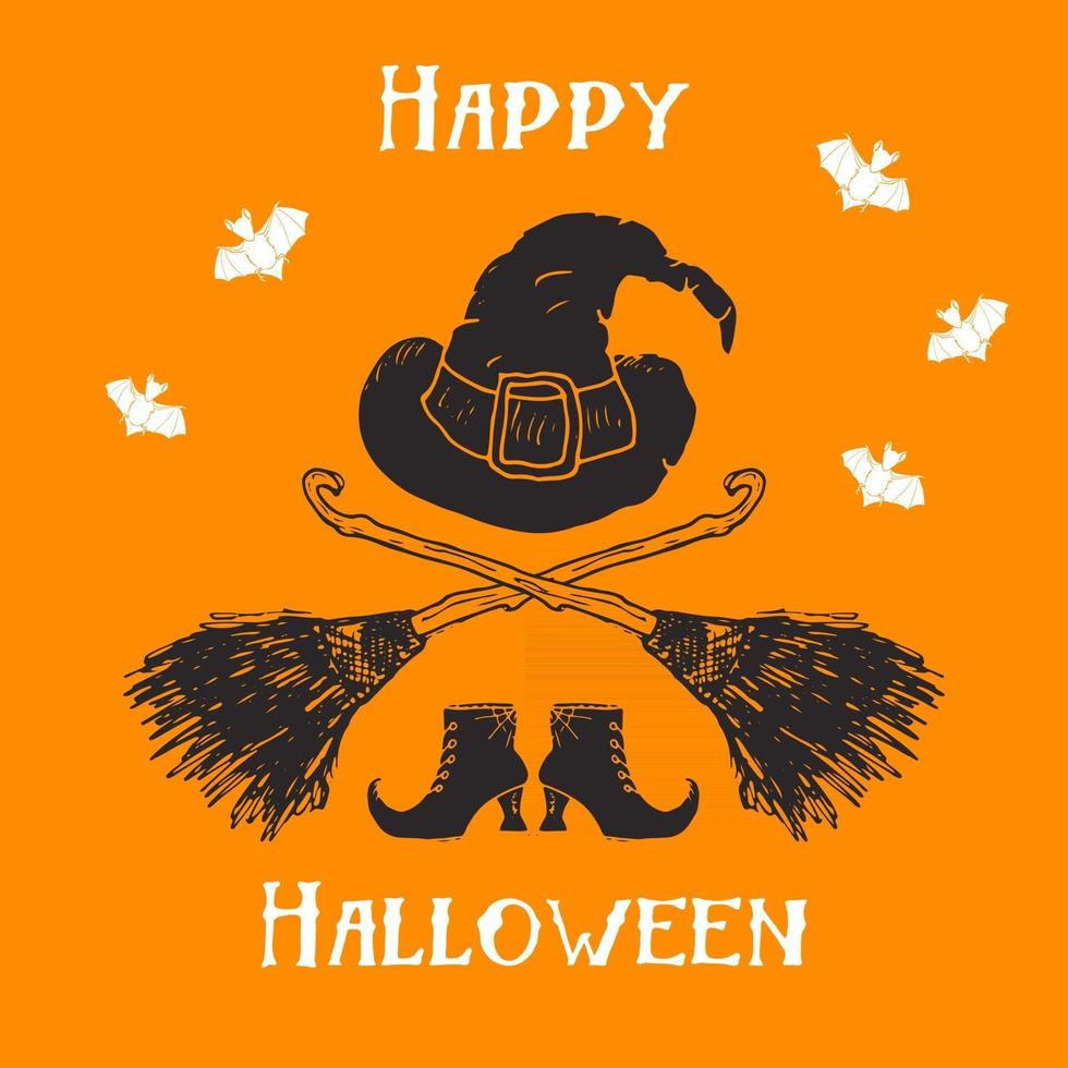 halloween wenskaart. belettering kalligrafie teken en met de hand getekende elementen, uitnodiging voor feest of vakantie banner ontwerp vectorillustratie vector