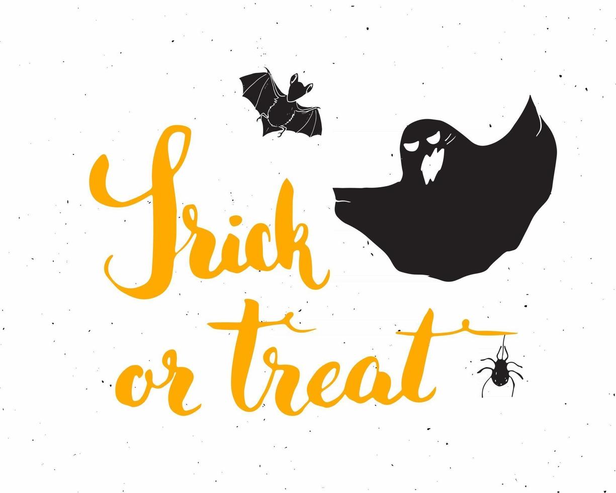 halloween wenskaart. belettering kalligrafie teken en met de hand getekende elementen, uitnodiging voor feest of vakantie banner ontwerp vectorillustratie vector