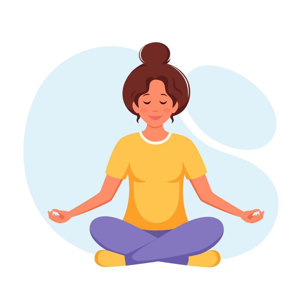 vrouw mediteren in lotushouding. gezonde levensstijl, yoga, relax vector