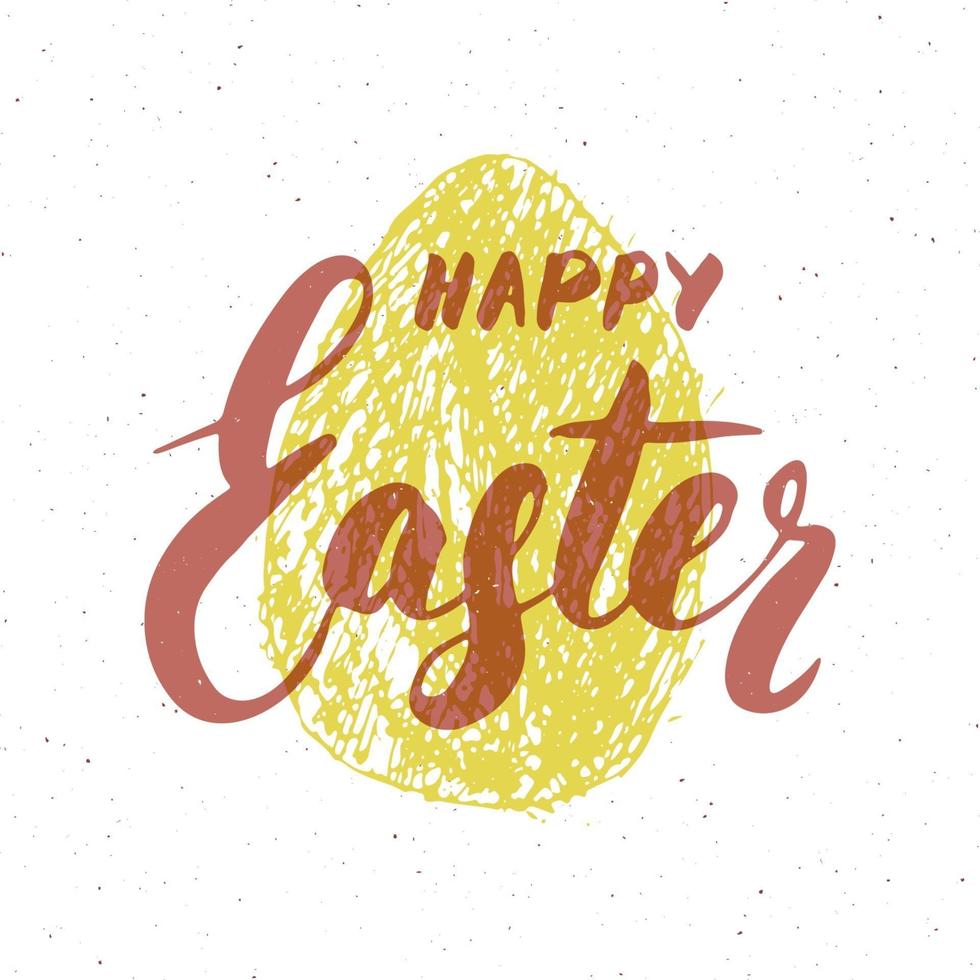 happy easter hand getrokken wenskaart met letters en geschetst grunge ei. retro vintage vakantie vectorillustratie. vector