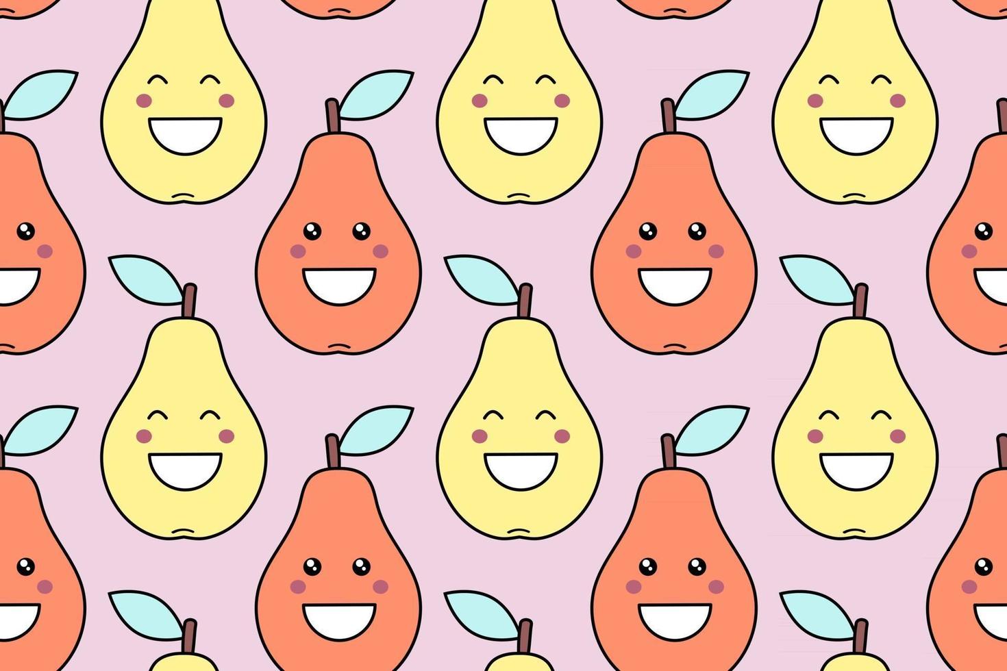 vrolijke kawaii fruitprints voor kinderen schattig naadloos patroon met smileyperen in cartoon-stijl vector