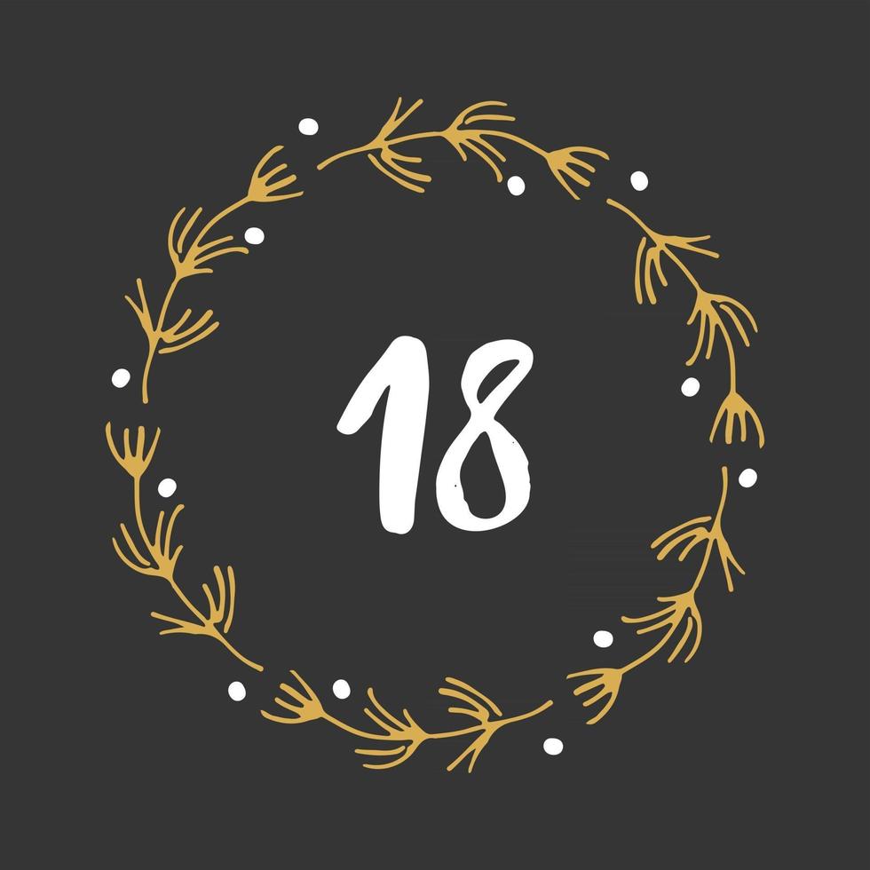 Kerst adventskalender. handgetekende elementen en cijfers. wintervakantie kalender kaart ontwerp, vectorillustratie vector