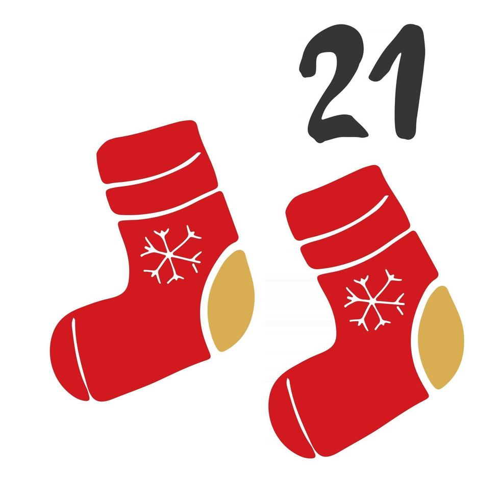 Kerst adventskalender. handgetekende elementen en cijfers. wintervakantie kalender kaart ontwerp, vectorillustratie vector