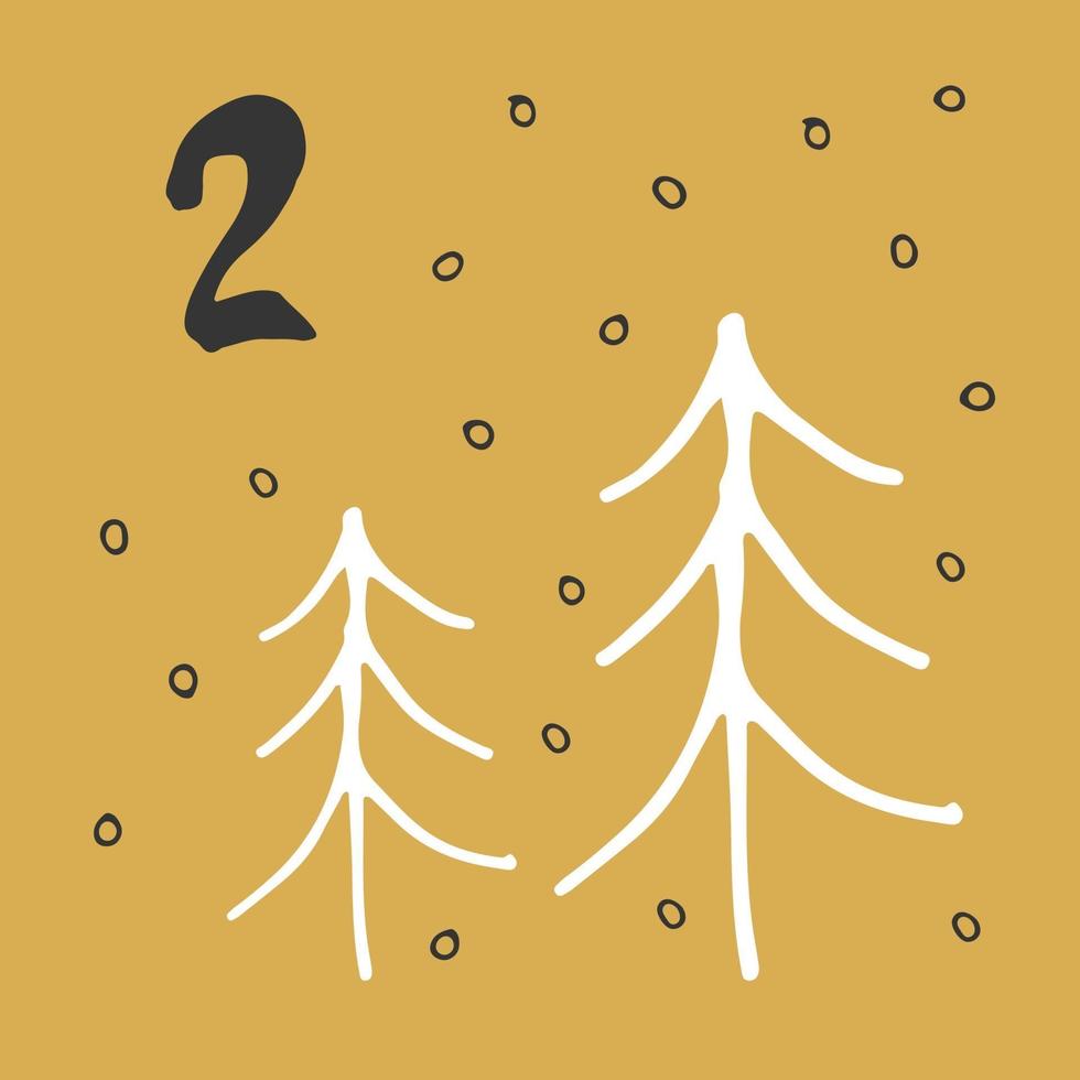 Kerst adventskalender. handgetekende elementen en cijfers. wintervakantie kalender kaart ontwerp, vectorillustratie vector