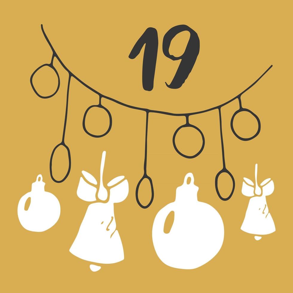 Kerst adventskalender. handgetekende elementen en cijfers. wintervakantie kalender kaart ontwerp, vectorillustratie vector