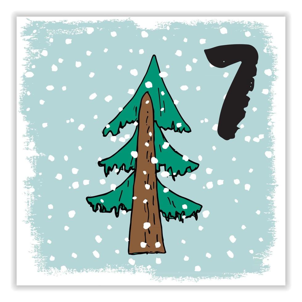 Kerst adventskalender. handgetekende elementen en cijfers. wintervakantie kalender kaart ontwerp, vectorillustratie vector