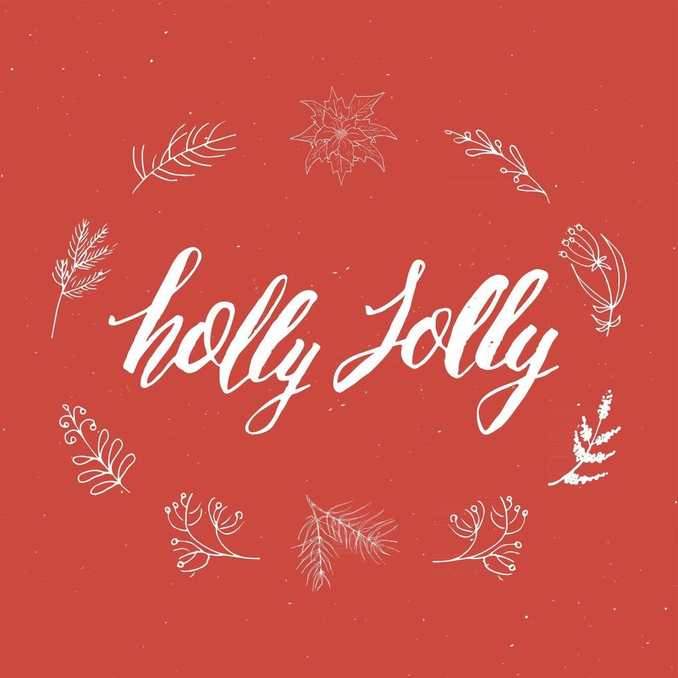 vrolijk kerstfeest kalligrafische letters holly jolly. typografisch groetenontwerp. kalligrafie belettering voor vakantiegroet. hand getrokken belettering tekst vectorillustratie vector