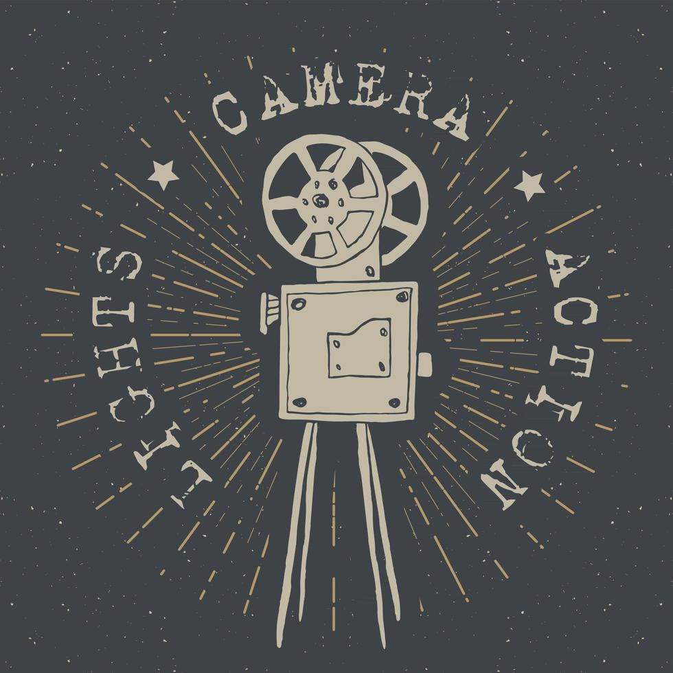 camera vintage label, hand getrokken schets, grunge getextureerde retro badge, typografie ontwerp t-shirt print, vector illustratie