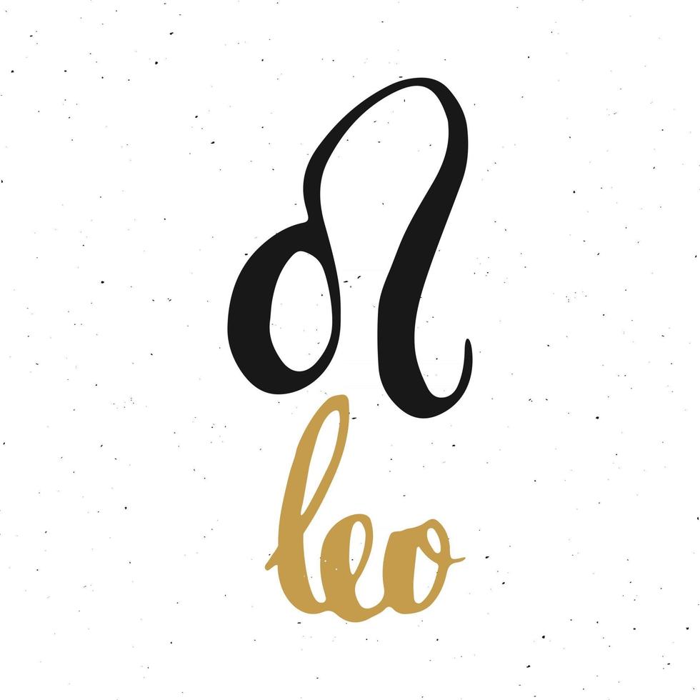 sterrenbeeld leo en belettering. hand getrokken horoscoop astrologie symbool, grunge getextureerde ontwerp, typografie print, vectorillustratie vector