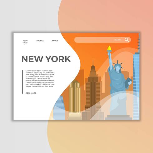 Platte New Yorkse monumenten Landing Page Vector Illustratie