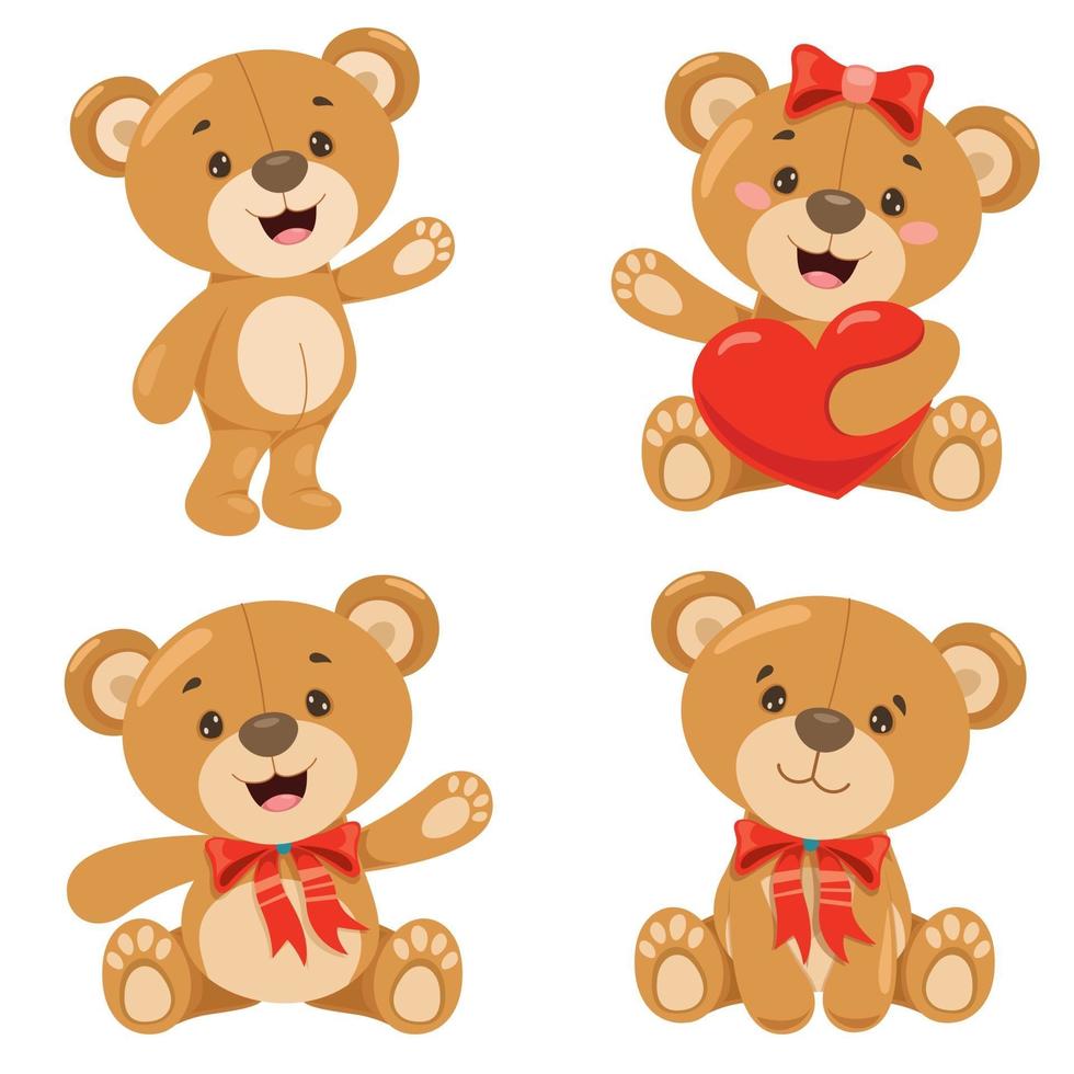verschillende poses van cartoon teddybeer vector