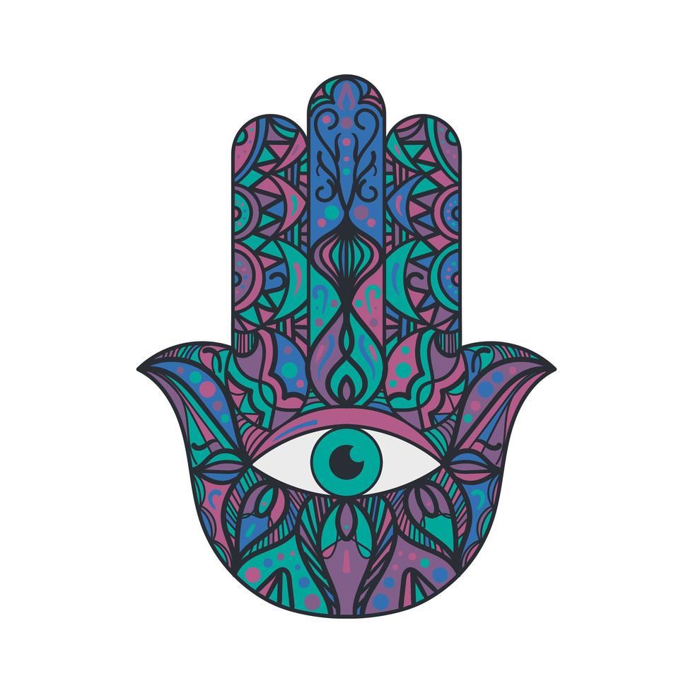 hamsa fatima hand traditie talisman gekleurd teken vector