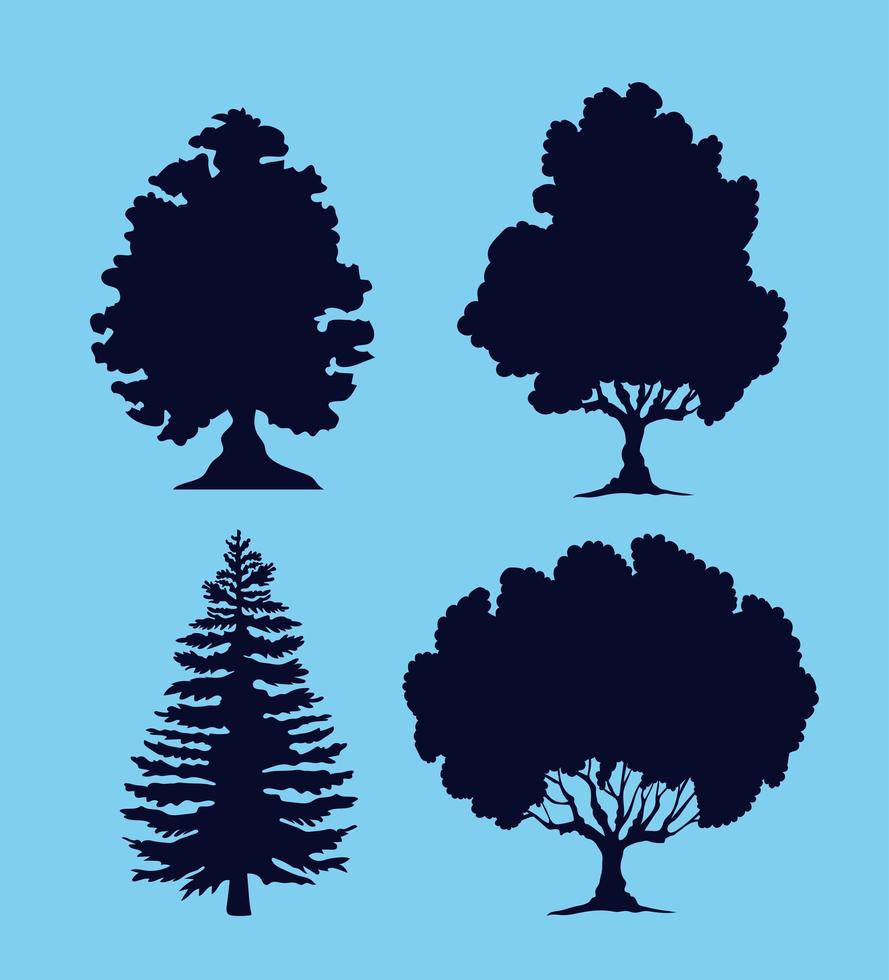 bomen silhouetten pictogrammen vector