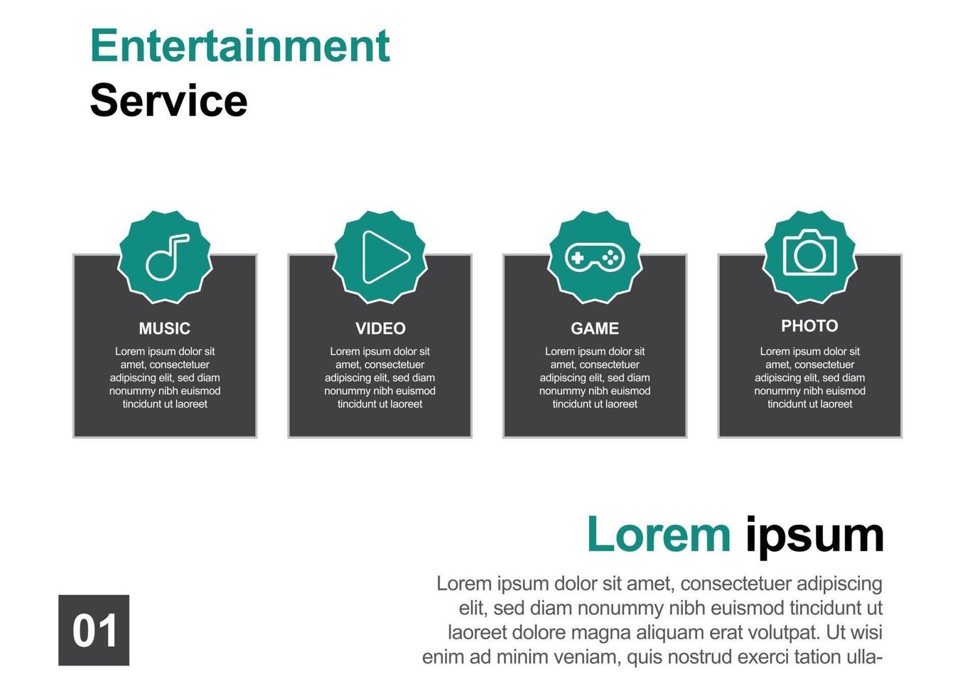 ontwerpsjabloon voor entertainmentservice, perfect voor brochures, marketingpromotie, infographics enz. vector
