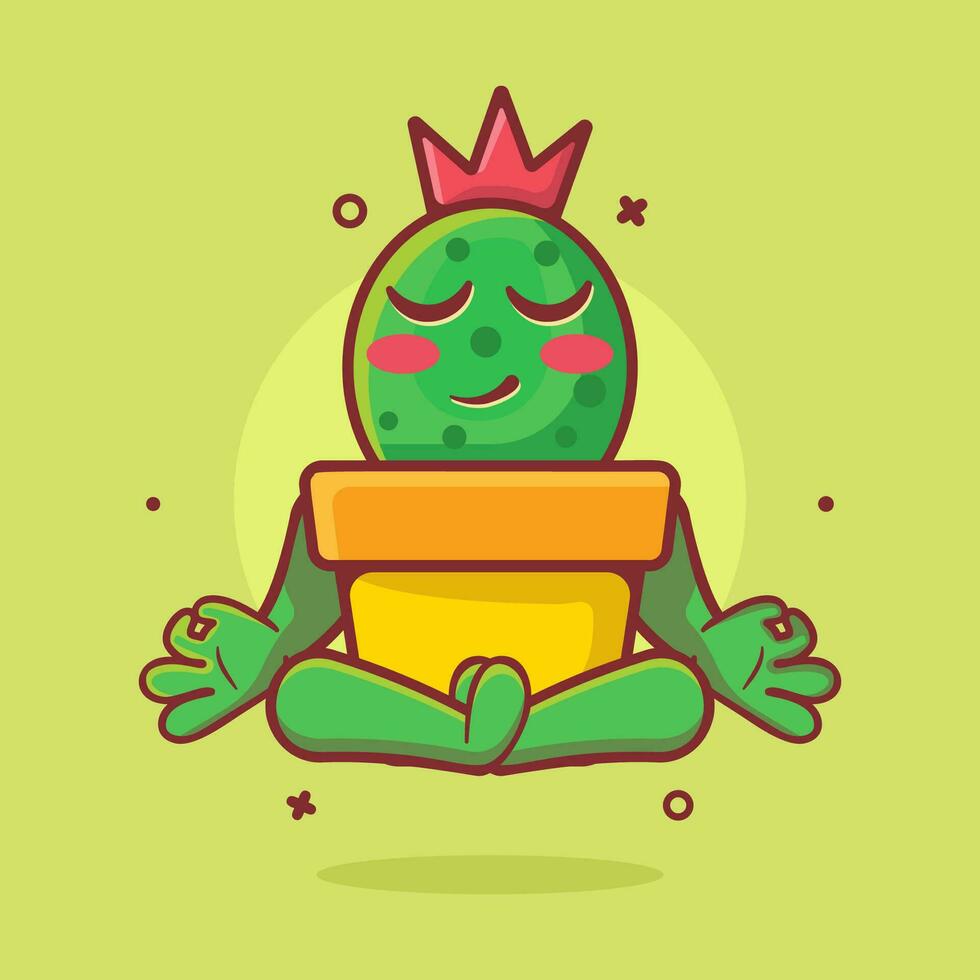 kalmte cactus Aan pot karakter mascotte met yoga meditatie houding geïsoleerd tekenfilm in vlak stijl ontwerp vector