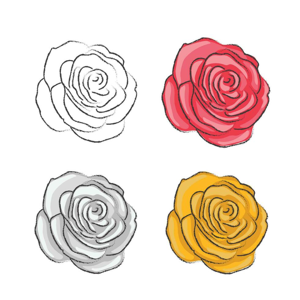 rood roos hand- getrokken stijl vector bloemen met lijn kunst illustratie