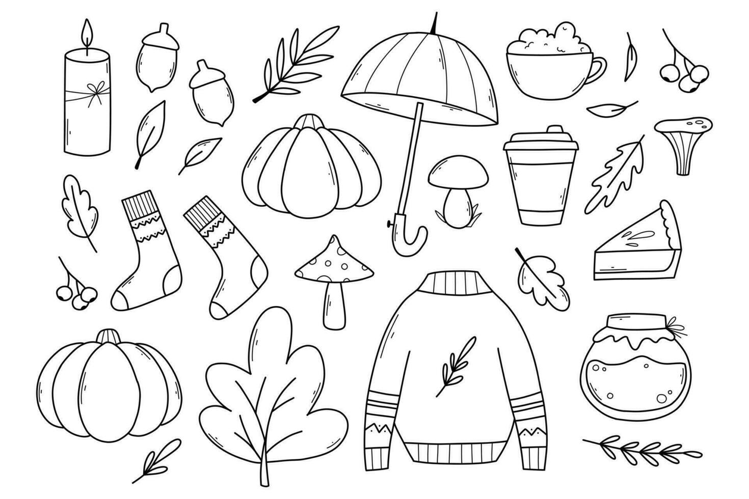 herfst reeks van elementen. vector illustratie. tekening stijl. lineair herfst verzameling.