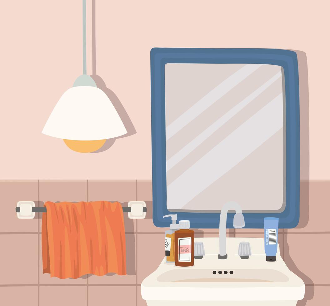 badkamer met een handdoek en lamp vector