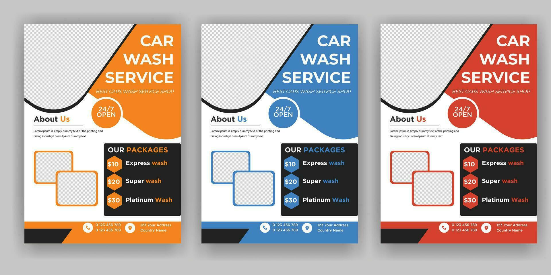 creatief auto wassen folder set, abstract ontwerp carwash folder bundel, auto detaillering, auto detaillering folder, auto wassen poster Sjablonen vector