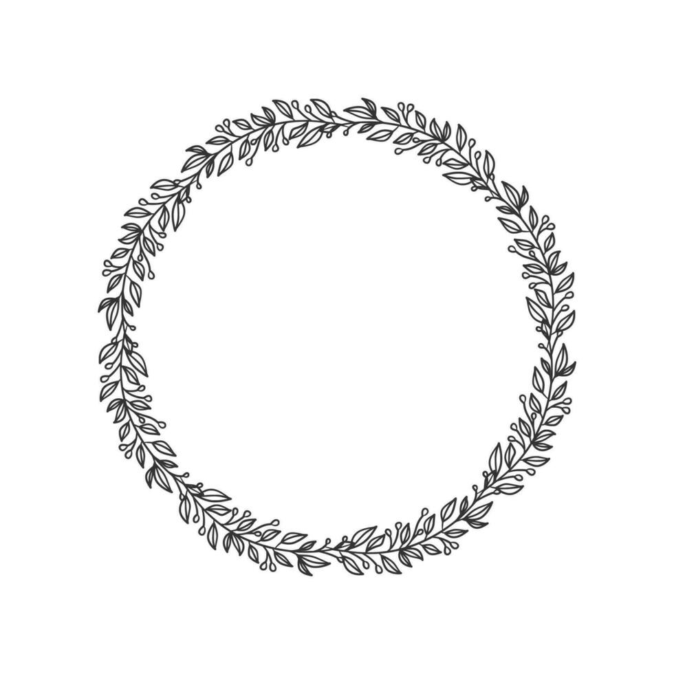 hand- getrokken krans circulaire vector kunst zwart en wit