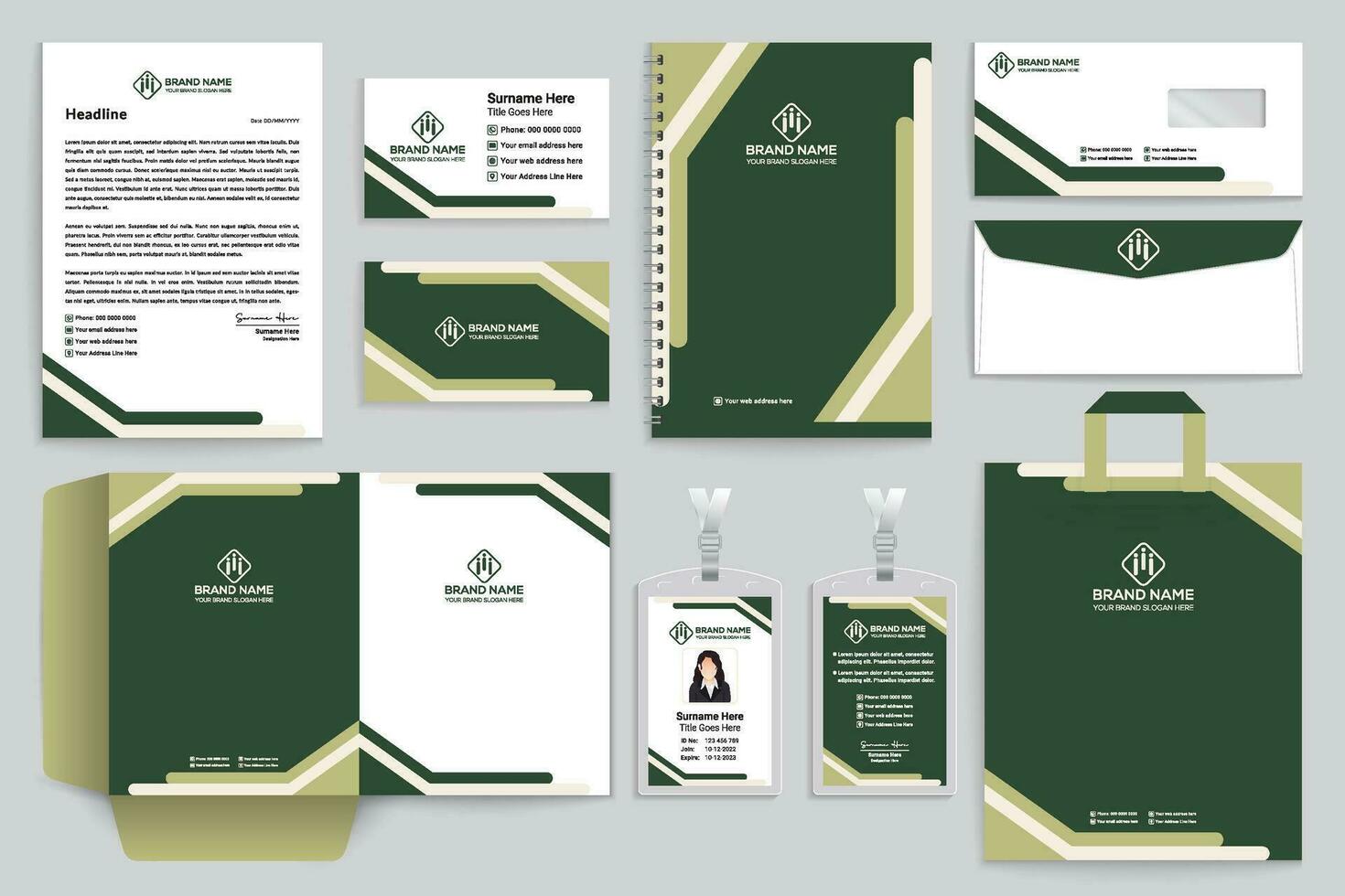 zakelijke groen kleur schrijfbehoeften ontwerp vector
