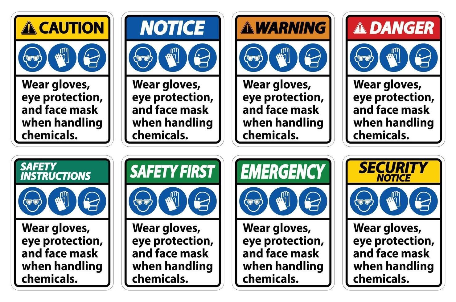 draag handschoenen, oogbescherming en gezichtsmasker teken isoleren op witte achtergrond, vectorillustratie eps.10 vector