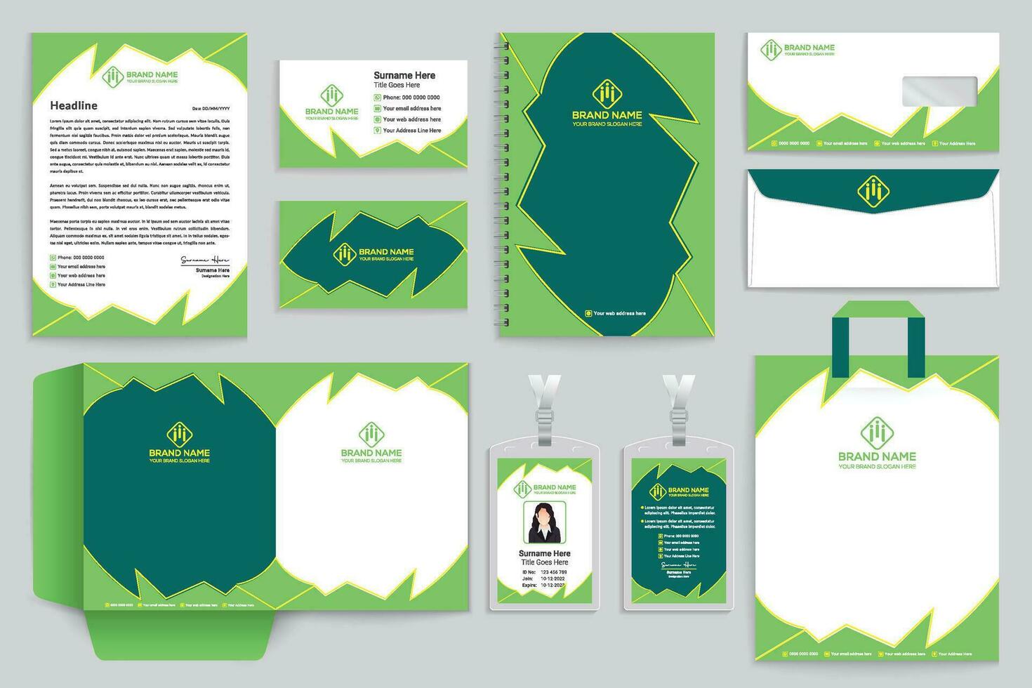 zakelijke groen kleur schrijfbehoeften ontwerp vector