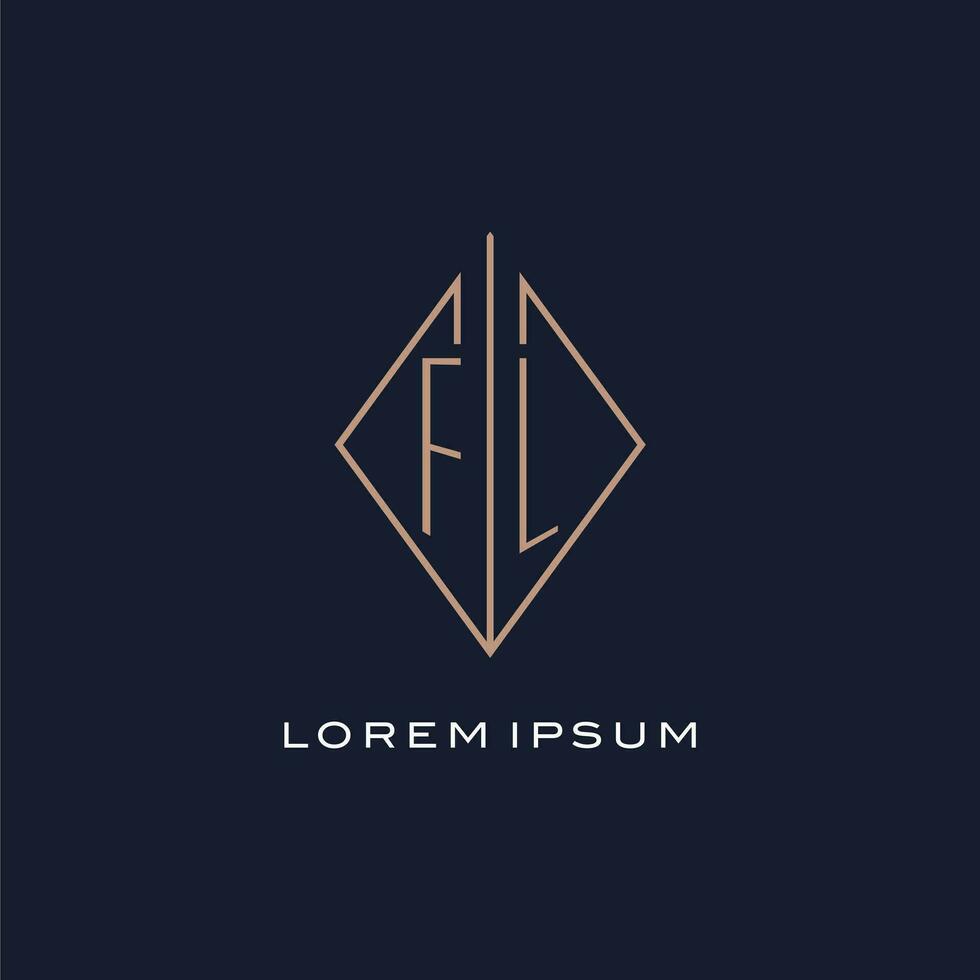 monogram fl logo met diamant ruit stijl, luxe modern logo ontwerp vector