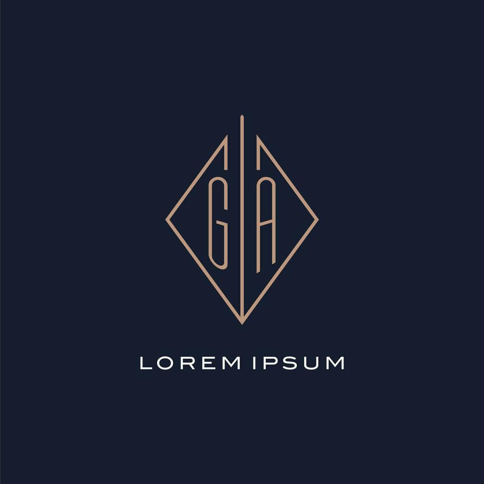 monogram ga logo met diamant ruit stijl, luxe modern logo ontwerp vector