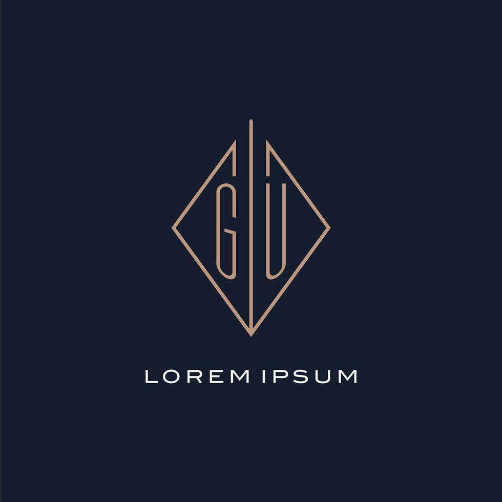 monogram gu logo met diamant ruit stijl, luxe modern logo ontwerp vector