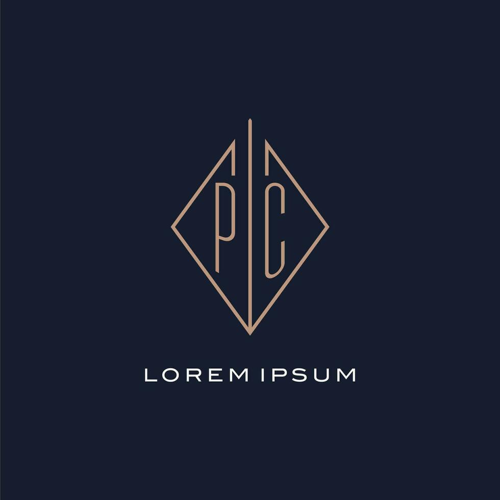 monogram pc logo met diamant ruit stijl, luxe modern logo ontwerp vector