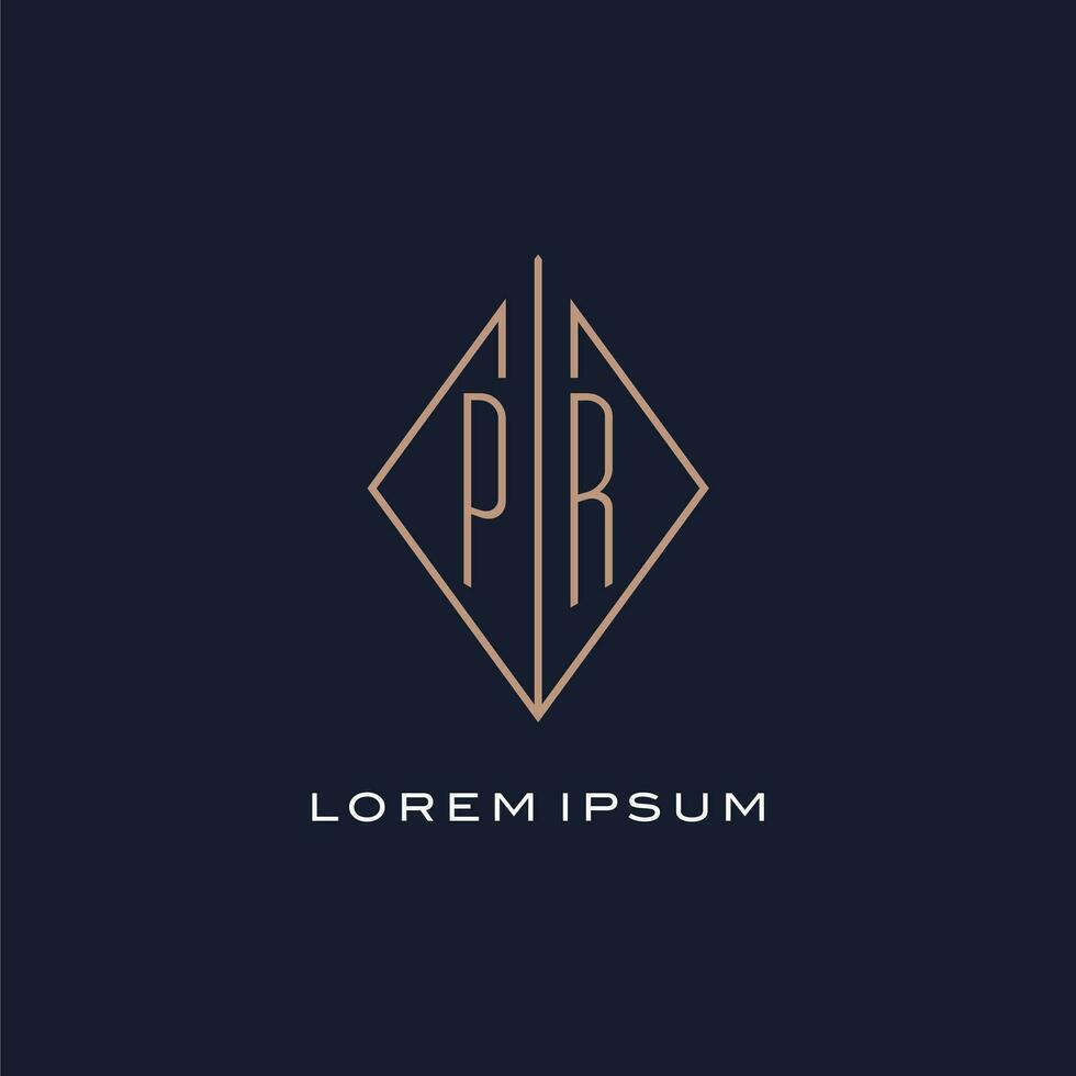 monogram pr logo met diamant ruit stijl, luxe modern logo ontwerp vector