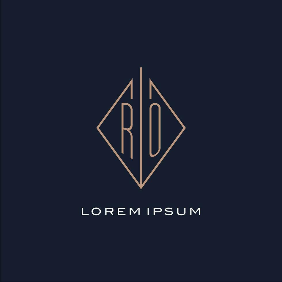 monogram ro logo met diamant ruit stijl, luxe modern logo ontwerp vector