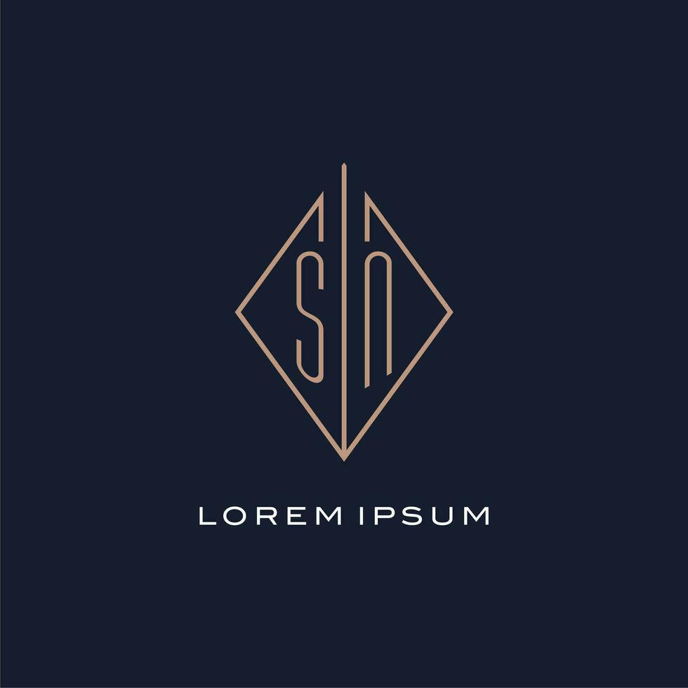 monogram sn logo met diamant ruit stijl, luxe modern logo ontwerp vector