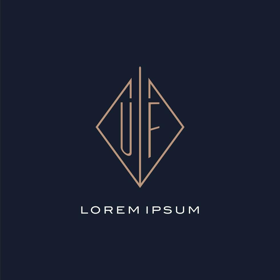 monogram uf logo met diamant ruit stijl, luxe modern logo ontwerp vector